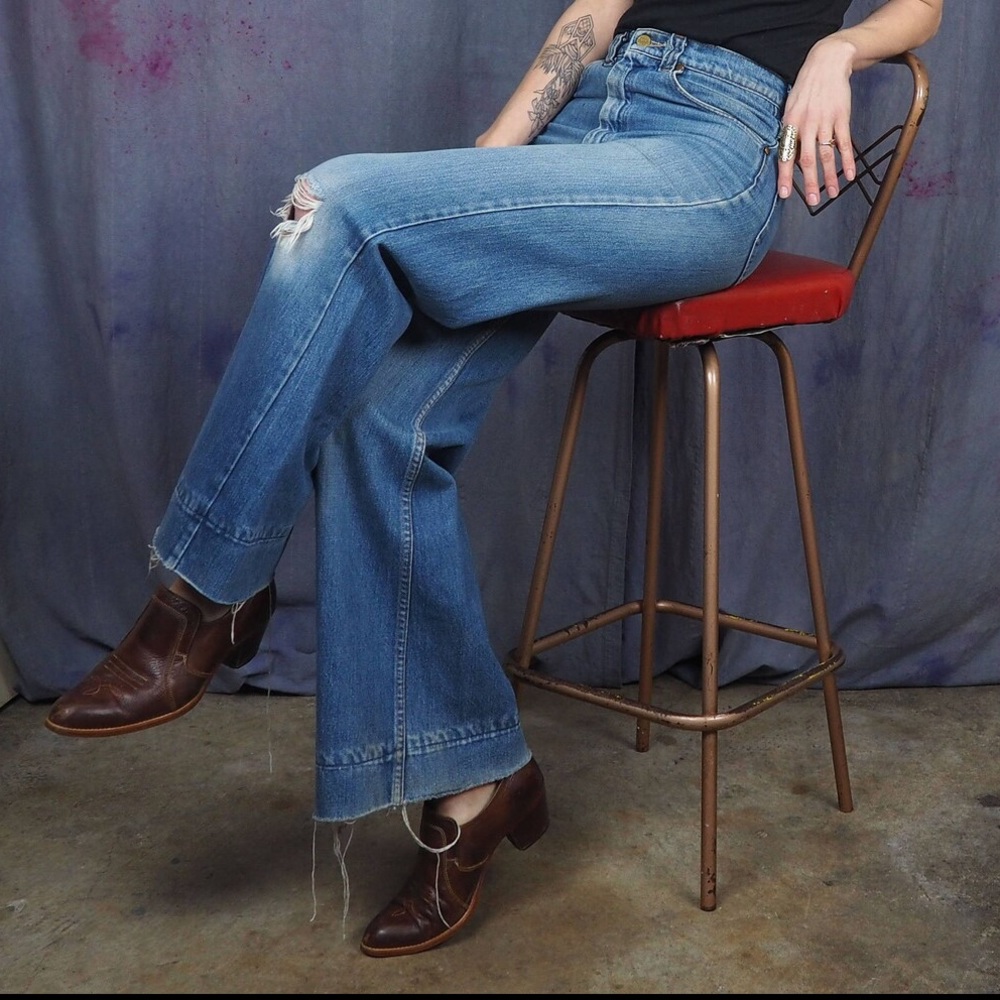 Vintage 70s Big Blue Stove Pipe Dreams Wide Leg Denim Jeans